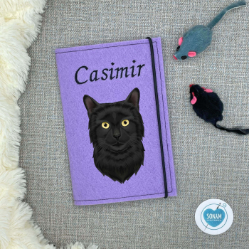 Impfpasshülle Katze Designbeispiel flieder für die schwarze Katze